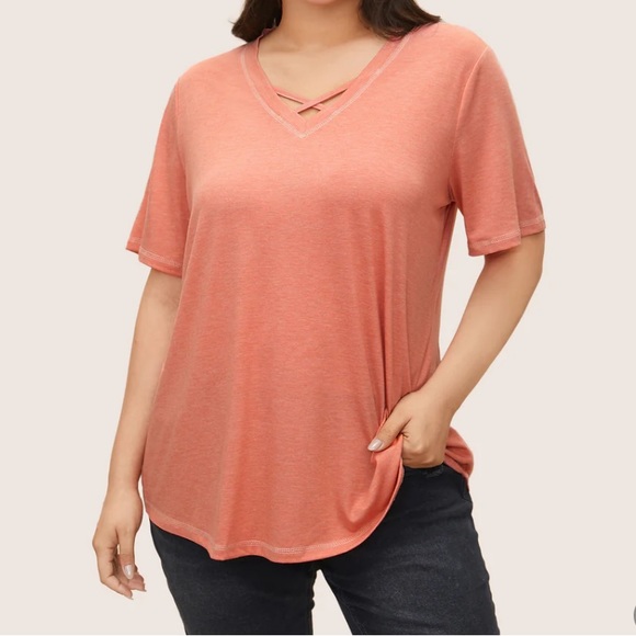 BloomChic Orange Heather Cross Neck Short Sleeve Top Size Large - Picture 1 of 6